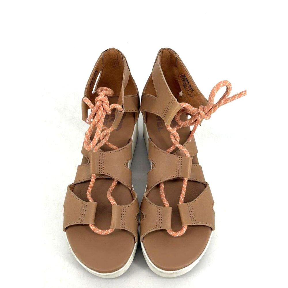 Sorel Kinetic Impact Y-Strap High Platform Sandal Beige Women's Size 6 EXCELLENT